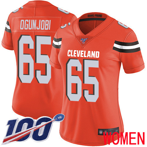 Cleveland Browns Larry Ogunjobi Women Orange Limited Jersey #65 NFL Football Alternate 100th Season Vapor Untouchable